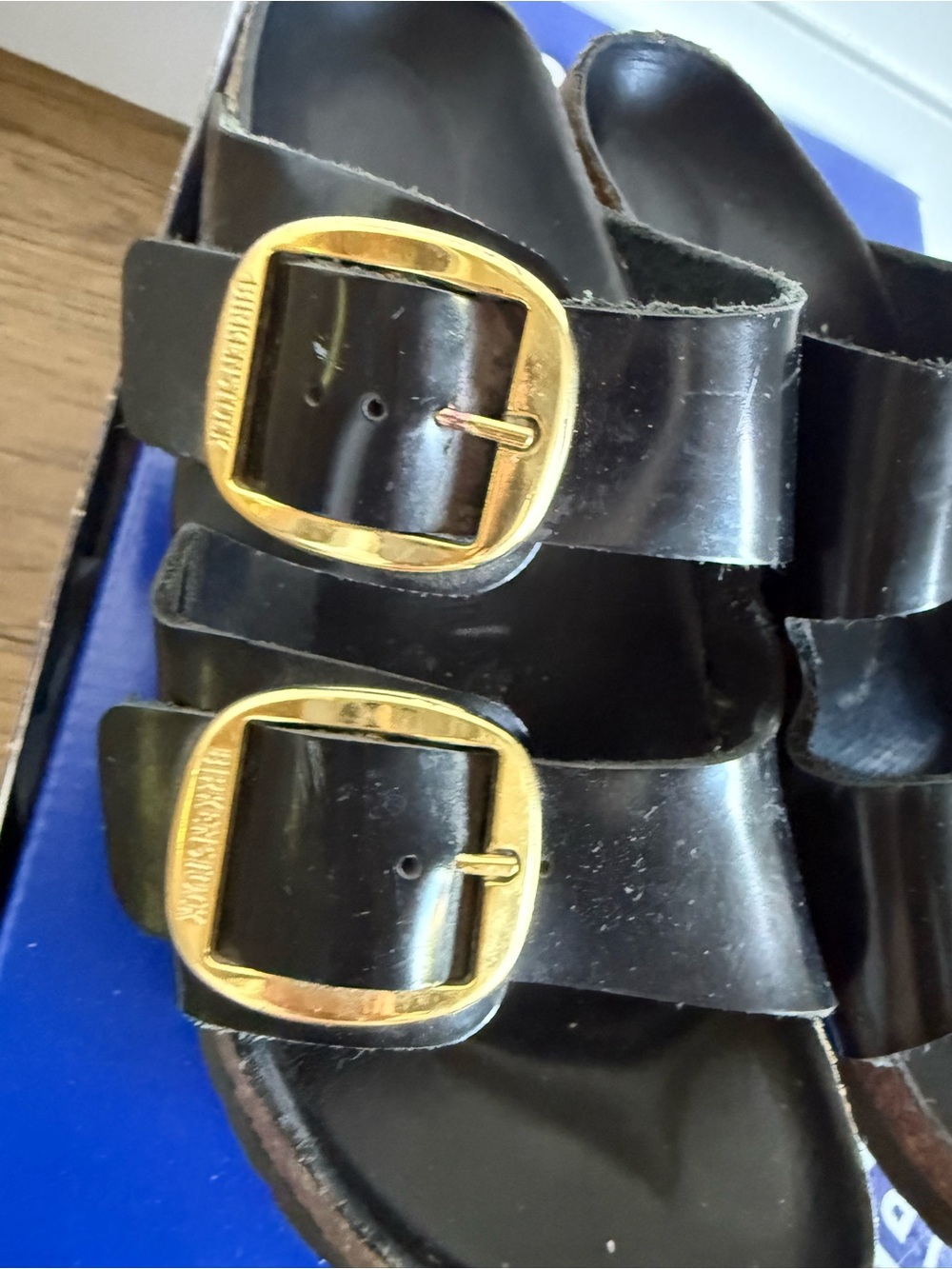 Birkenstock Big Buckle High Shine Black Arizona Sandals - Picture 13 of 14